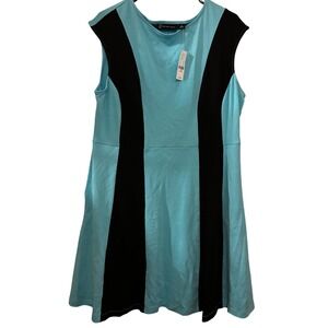 New York & Company NY&C Women's Sleeveless Fit Flare Dress Sz XL NWT Aqua Black‎